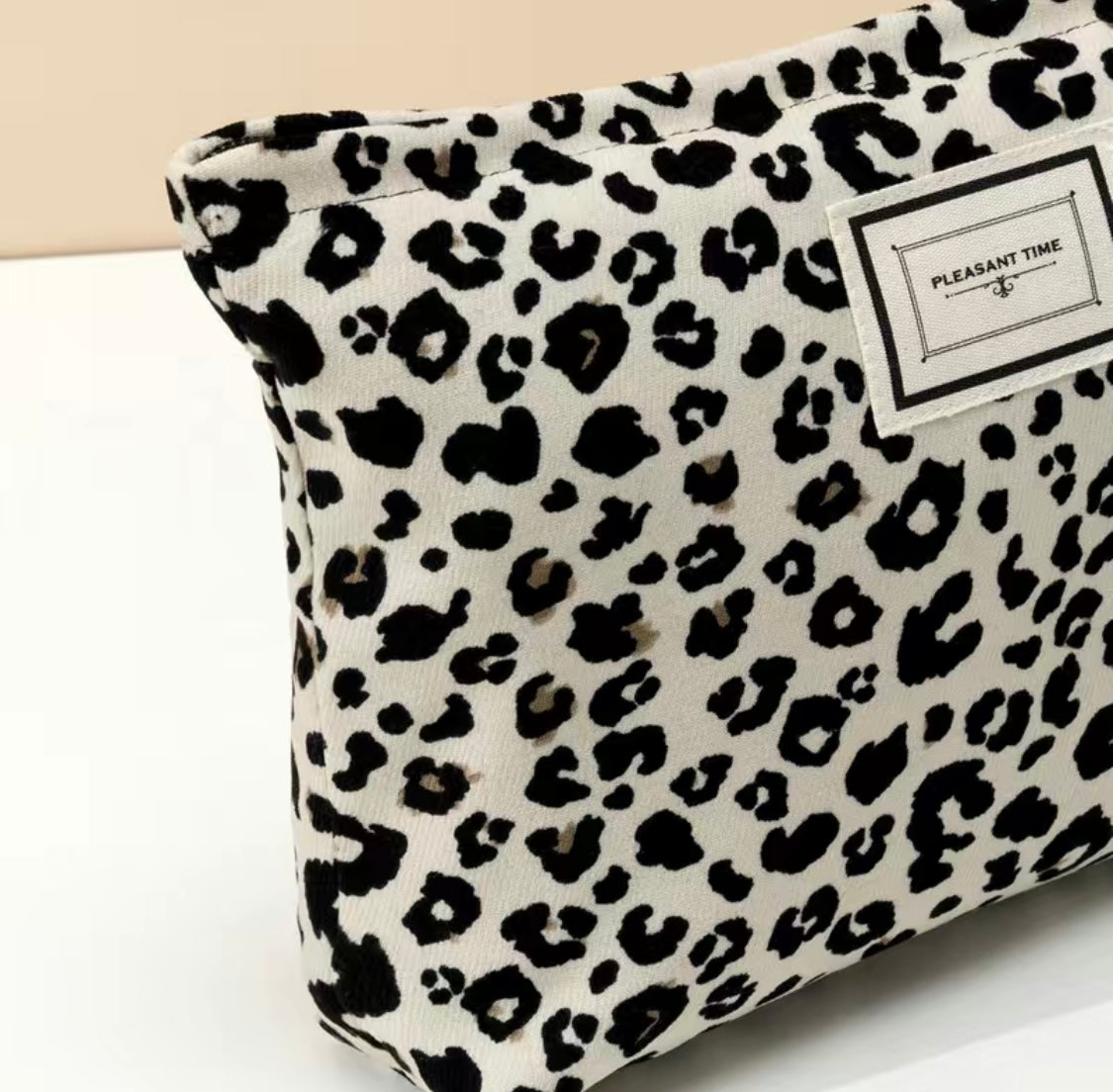 White Leopard Zip Top Cosmetics Bag