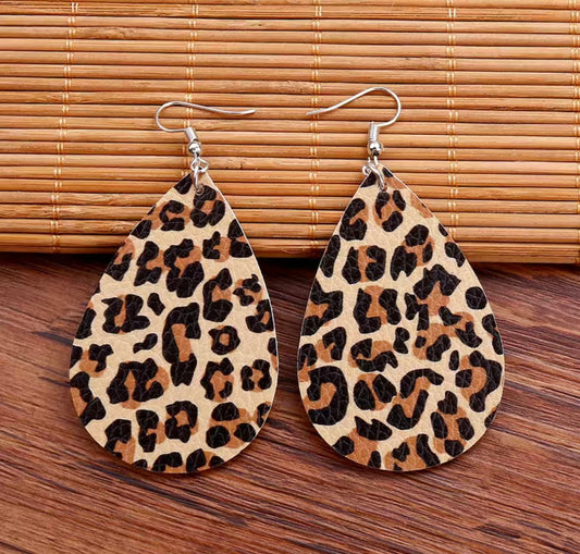 Leopard Print Faux Leather Earrings