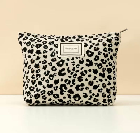 White Leopard Zip Top Cosmetics Bag