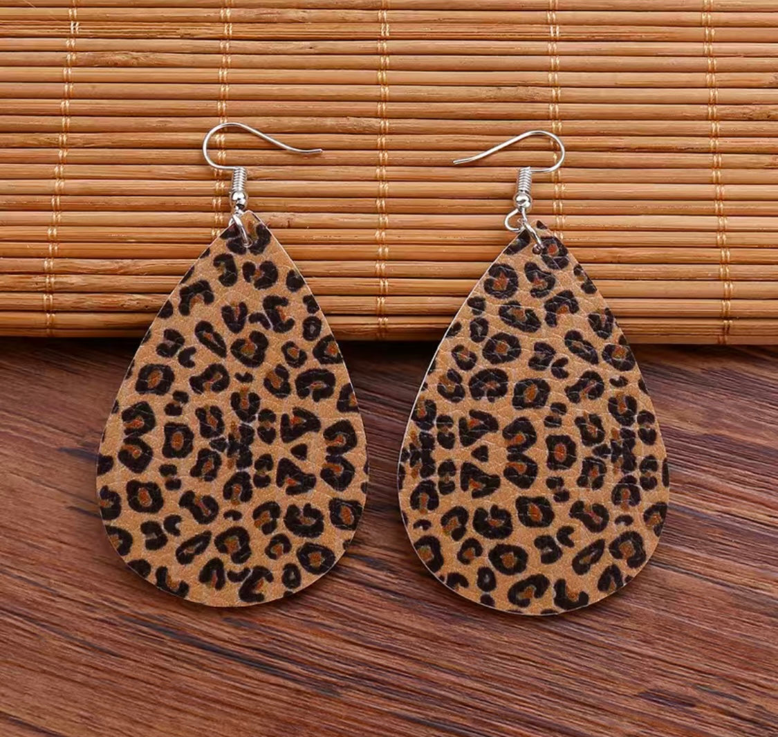 Leopard Print Faux Leather Earrings