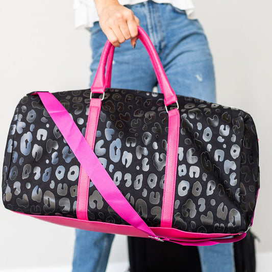 Black Leopard with Hot Pink Trim Duffle