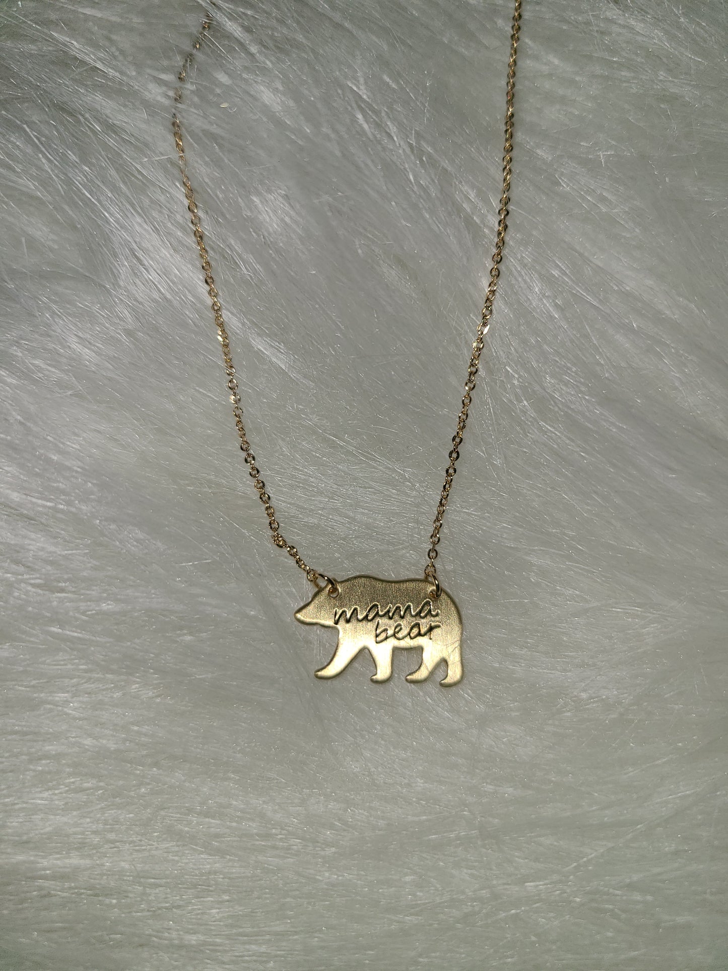 Mama Bear Matte Stamped Pendant Necklace