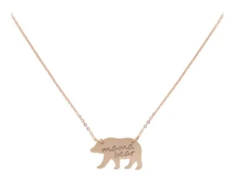 Mama Bear Matte Stamped Pendant Necklace